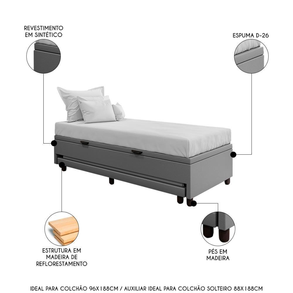 Bicama Box Baú Solteirão 96x188 Cm Samy S05 Sintético Cinza - Mpozenato - 7