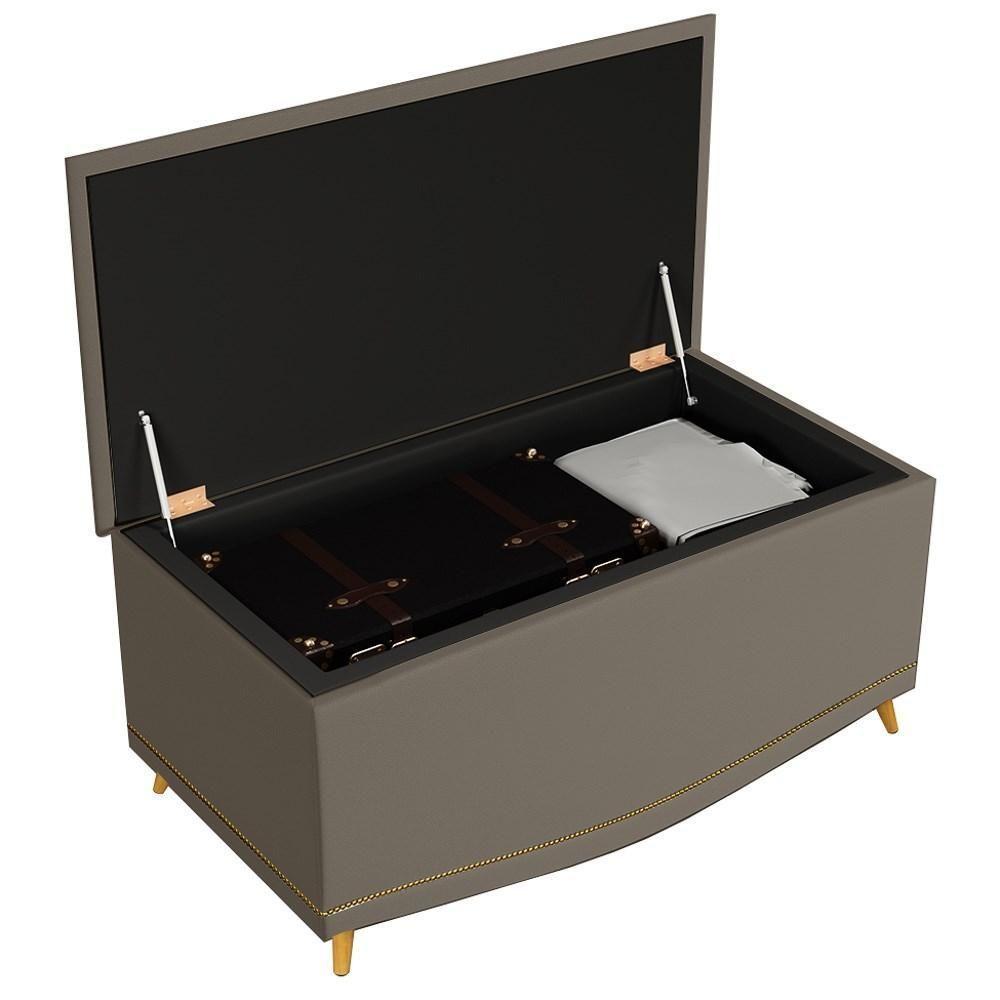 Calçadeira Baú Solteiro 90cm Com Tachas Imperial J02 Sintético Areia - Mpozenato - 4