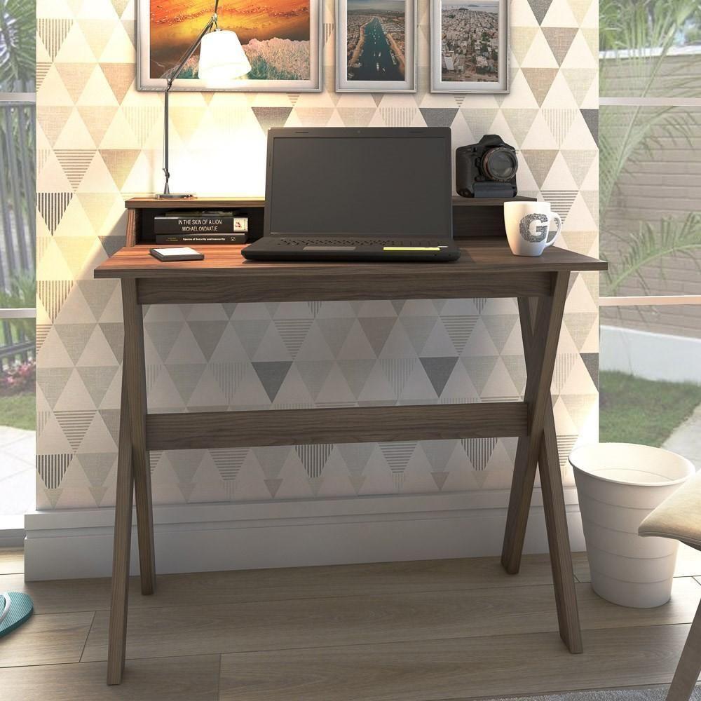 Escrivaninha Mesa Para Computador Retrô 3 Nichos Itália Nogal Artany - 2