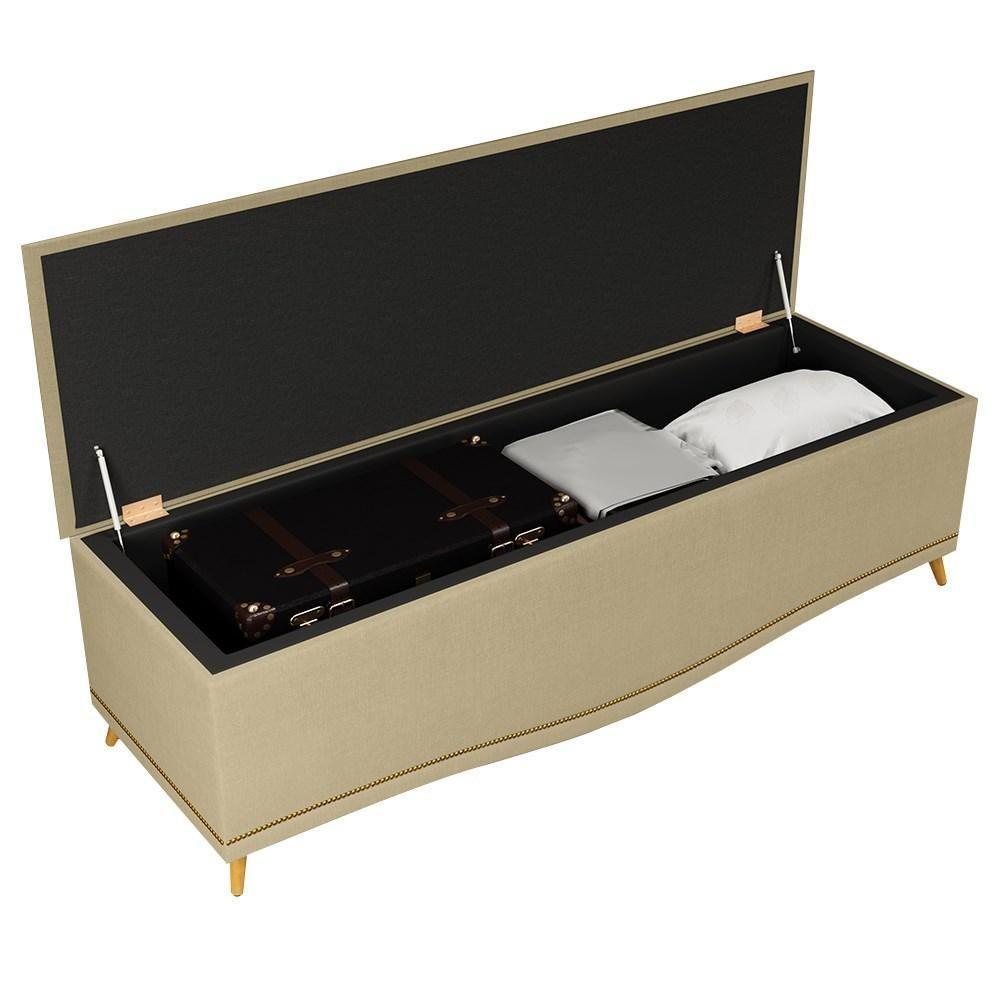 Calçadeira Baú King 195cm Com Tachas Imperial J02 Linho Areia - Mpozenato - 4