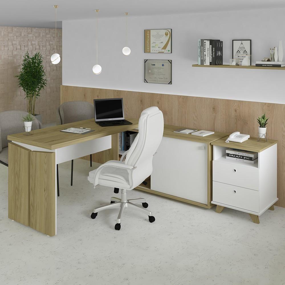 Mesa Escrivaninha Em L Sharp E Gaveteiro 2 Gavetas May A06 Olmo/branco - Mpozenato - 2