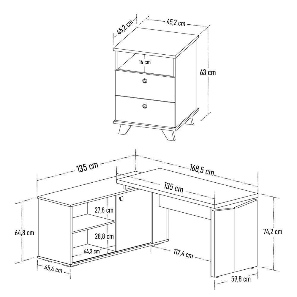 Mesa Escrivaninha Em L Sharp E Gaveteiro 2 Gavetas May A06 Olmo/branco - Mpozenato - 4