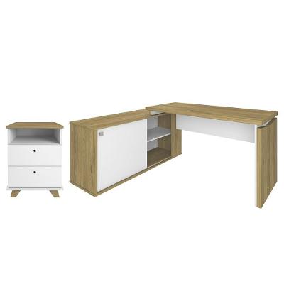 Mesa Escrivaninha em l Sharp e Gaveteiro May A06 Moderno 2 Gavetas MDF 168.5cm Branco