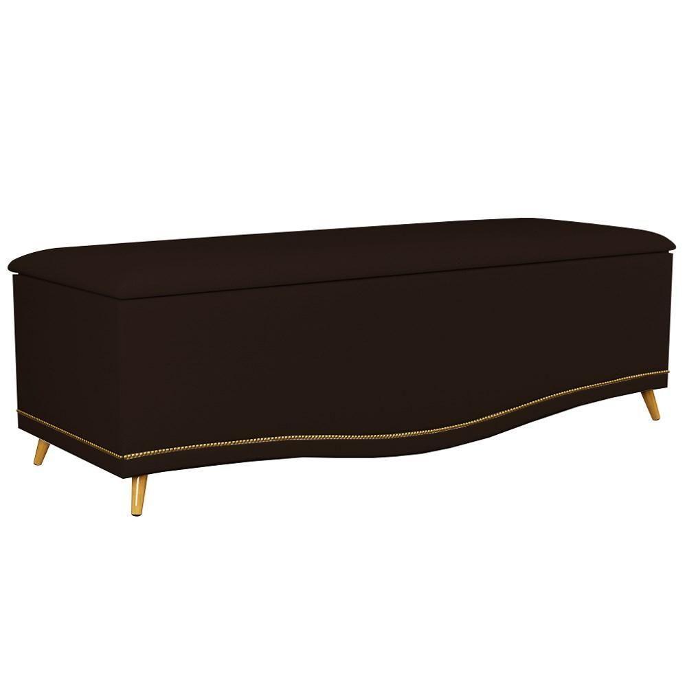 Calçadeira Baú King 195cm Com Tachas Imperial J02 Sintético Marrom Escuro - Mpozenato - 1