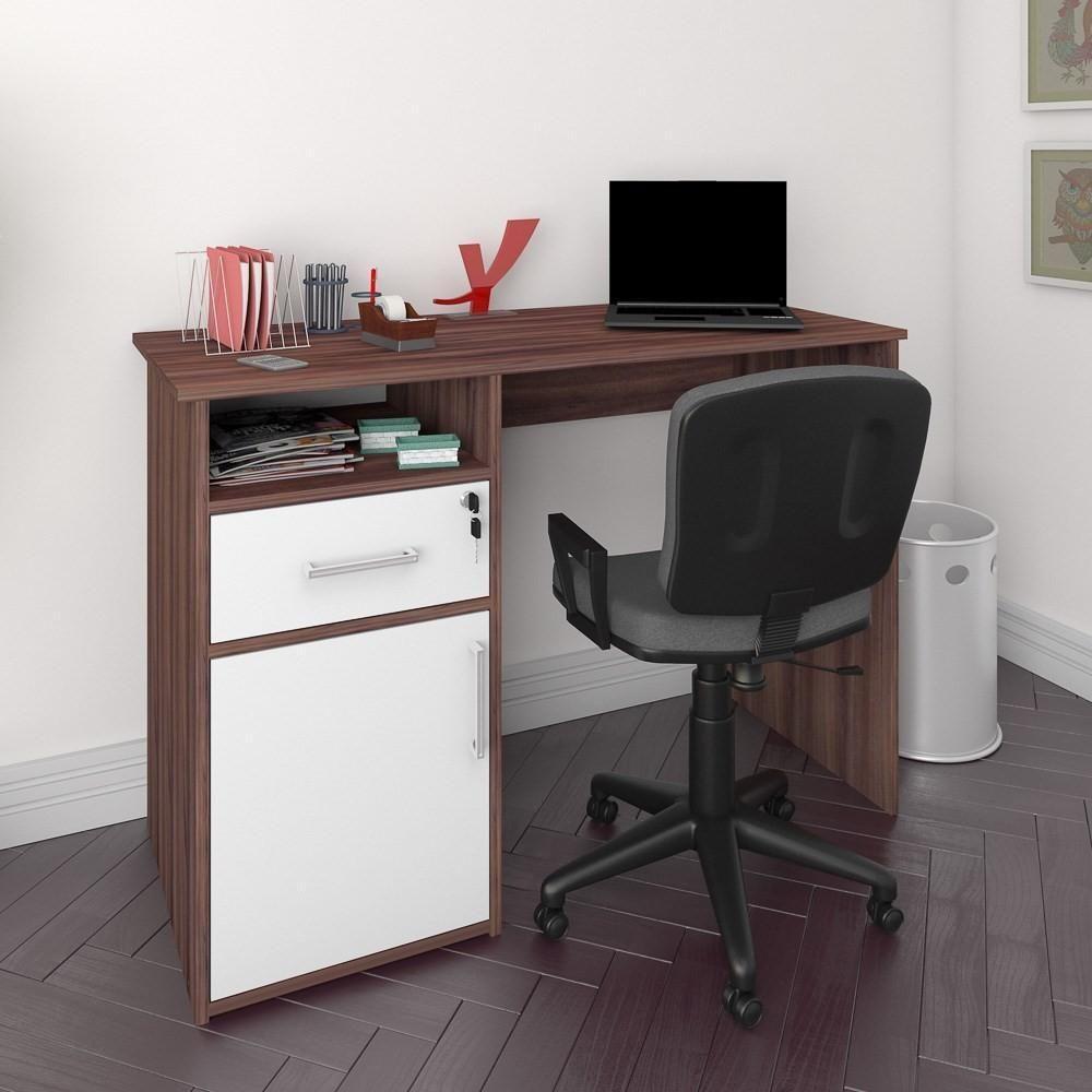 Escrivaninha Mesa Para Escritório 1 Porta 1 Gaveta Mobile Hall Ipê/branco Artany - 2