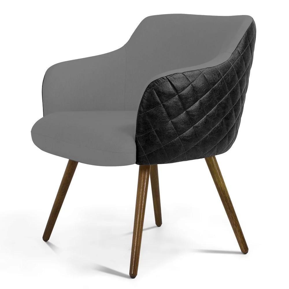 Kit 02 Poltronas Decorativas Jade Pés Palito Madeira C-416 Corano Tressê Linho Cinza Escuro - Domi - 2