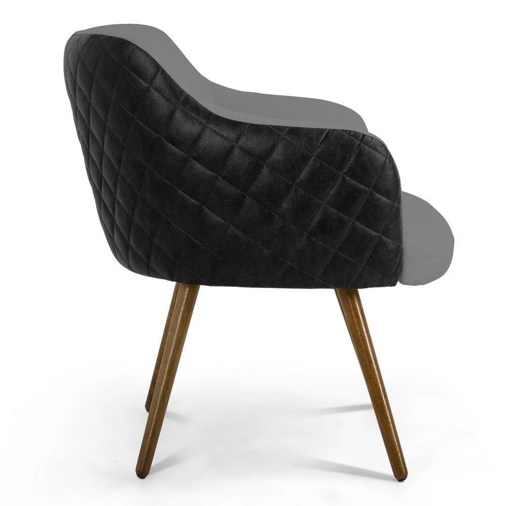 Kit 02 Poltronas Decorativas Jade Pés Palito Madeira C-416 Corano Tressê Linho Cinza Escuro - Domi - 4