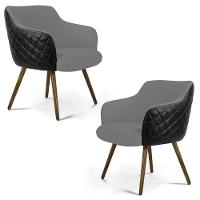 Kit 02 Poltronas Decorativas Jade Pés Palito Madeira C-416 Corano Tressê Linho Cinza Escuro - Domi - 1