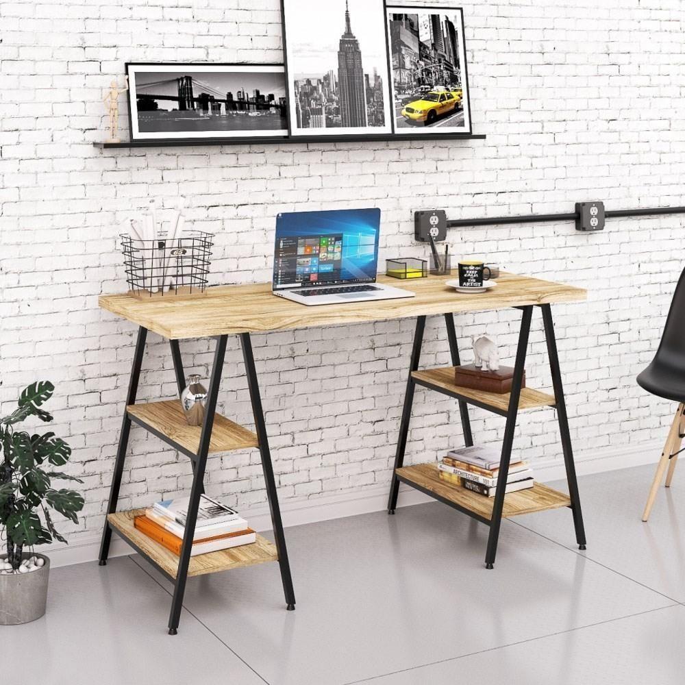 Mesa Escrivaninha Cavalete 135cm Estilo Industrial Prisma C08 Carvalho/preto - Mpozenato - 2