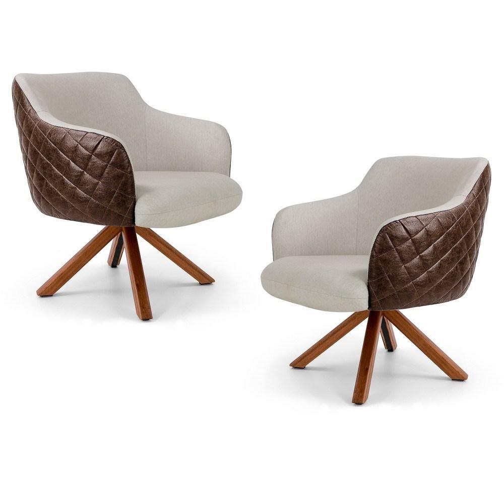 Kit 02 Poltronas Decorativas Jade Base Giromad Corano B-10 Tressê Linho Bege - Domi - 1