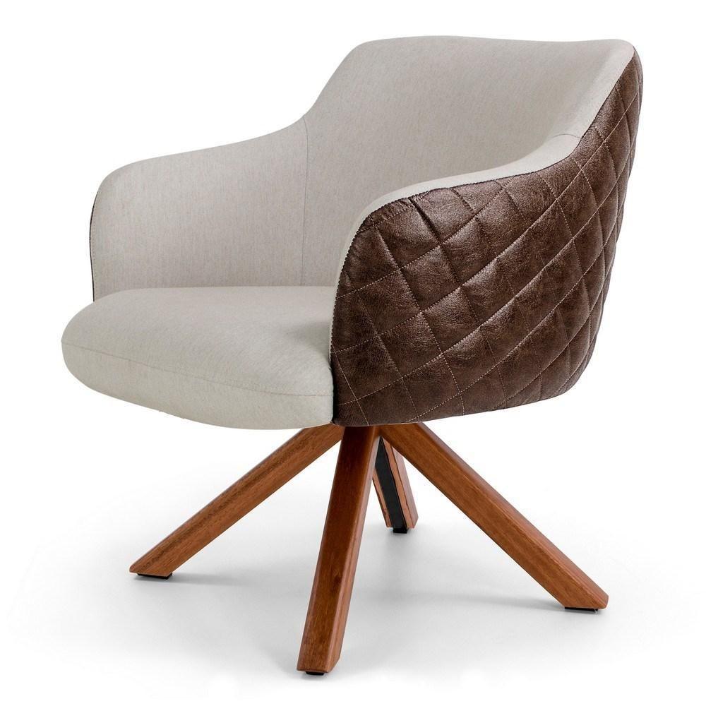 Kit 02 Poltronas Decorativas Jade Base Giromad Corano B-10 Tressê Linho Bege - Domi - 2