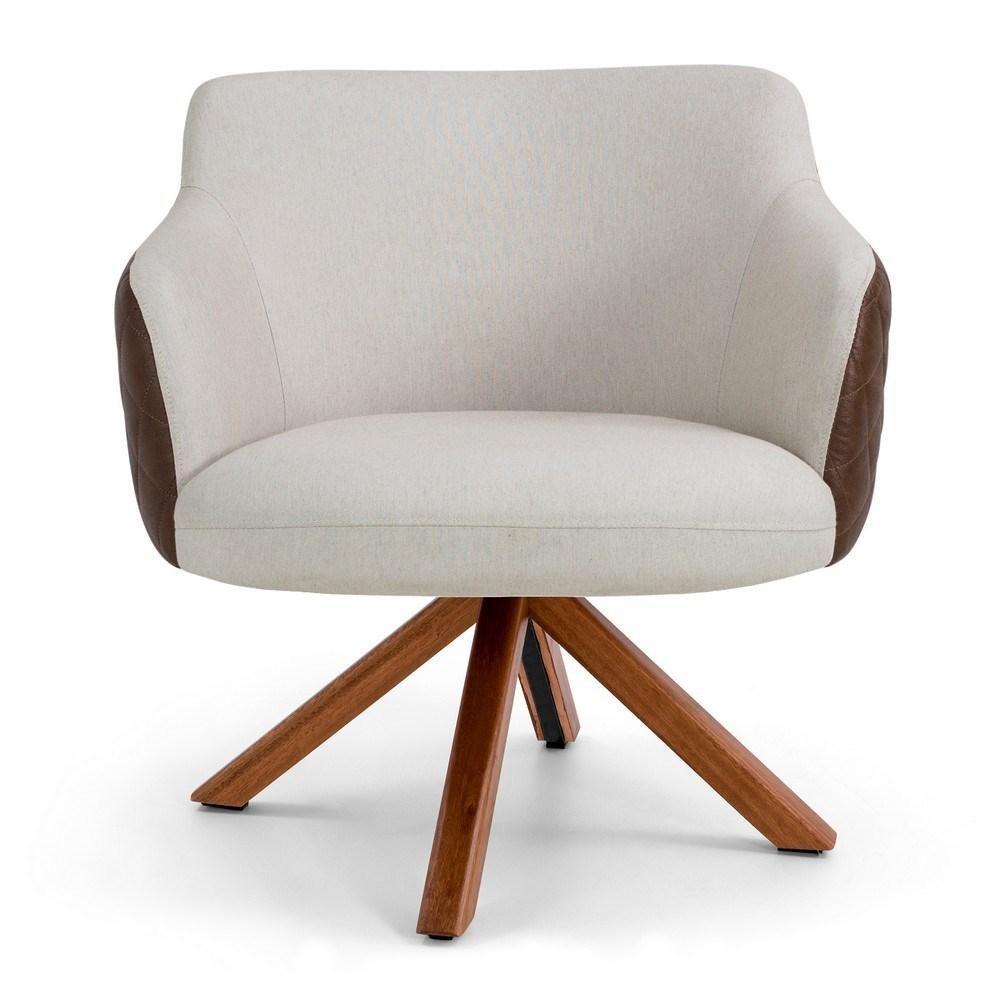 Kit 02 Poltronas Decorativas Jade Base Giromad Corano B-10 Tressê Linho Bege - Domi - 3