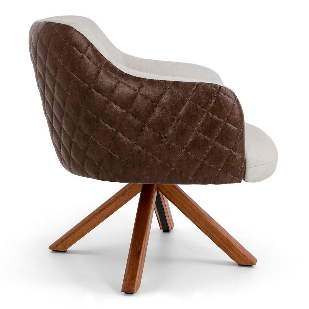 Kit 02 Poltronas Decorativas Jade Base Giromad Corano B-10 Tressê Linho Bege - Domi - 4