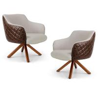 Kit 02 Poltronas Decorativas Jade Base Giromad Corano B-10 Tressê Linho Bege - Domi - 1