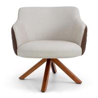 Kit 02 Poltronas Decorativas Jade Base Giromad Corano B-10 Tressê Linho Bege - Domi - 3