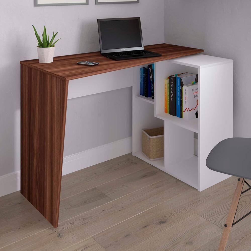 Mesa Escrivaninha 2 Em 1 Com Nichos Arbo A06 Ipê/branco - Mpozenato - 2