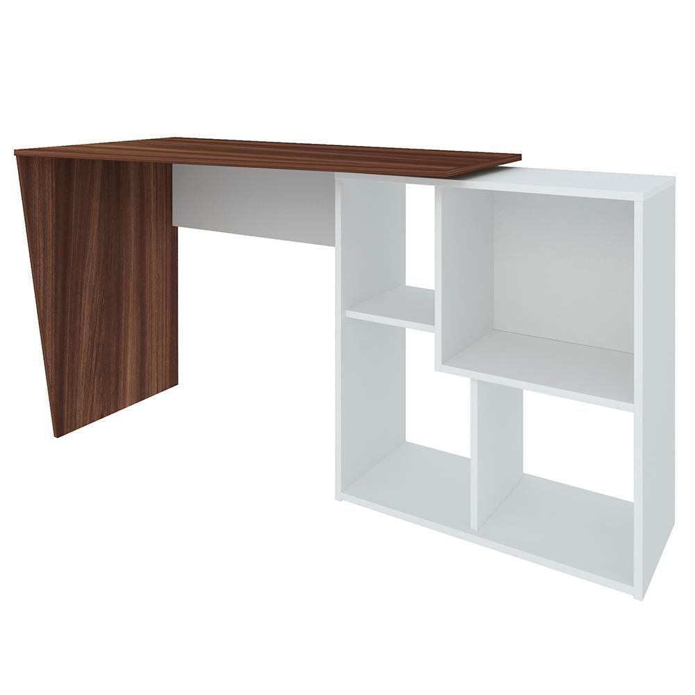 Mesa Escrivaninha 2 Em 1 Com Nichos Arbo A06 Ipê/branco - Mpozenato - 9