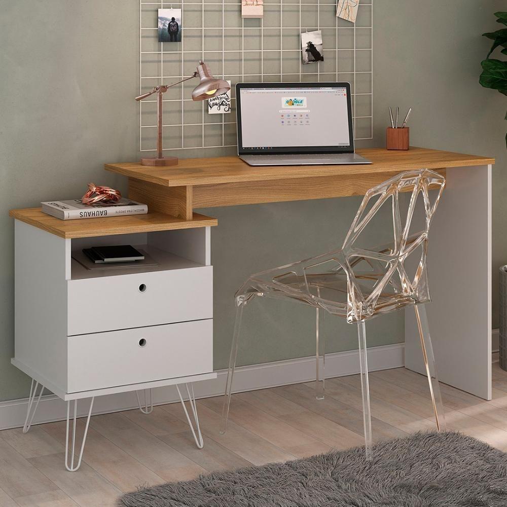 Mesa Escrivaninha Industrial 2 Gavetas Lux A06 Olmo/branco - Mpozenato - 2