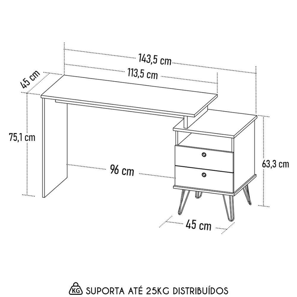 Mesa Escrivaninha Industrial 2 Gavetas Lux A06 Olmo/branco - Mpozenato - 4