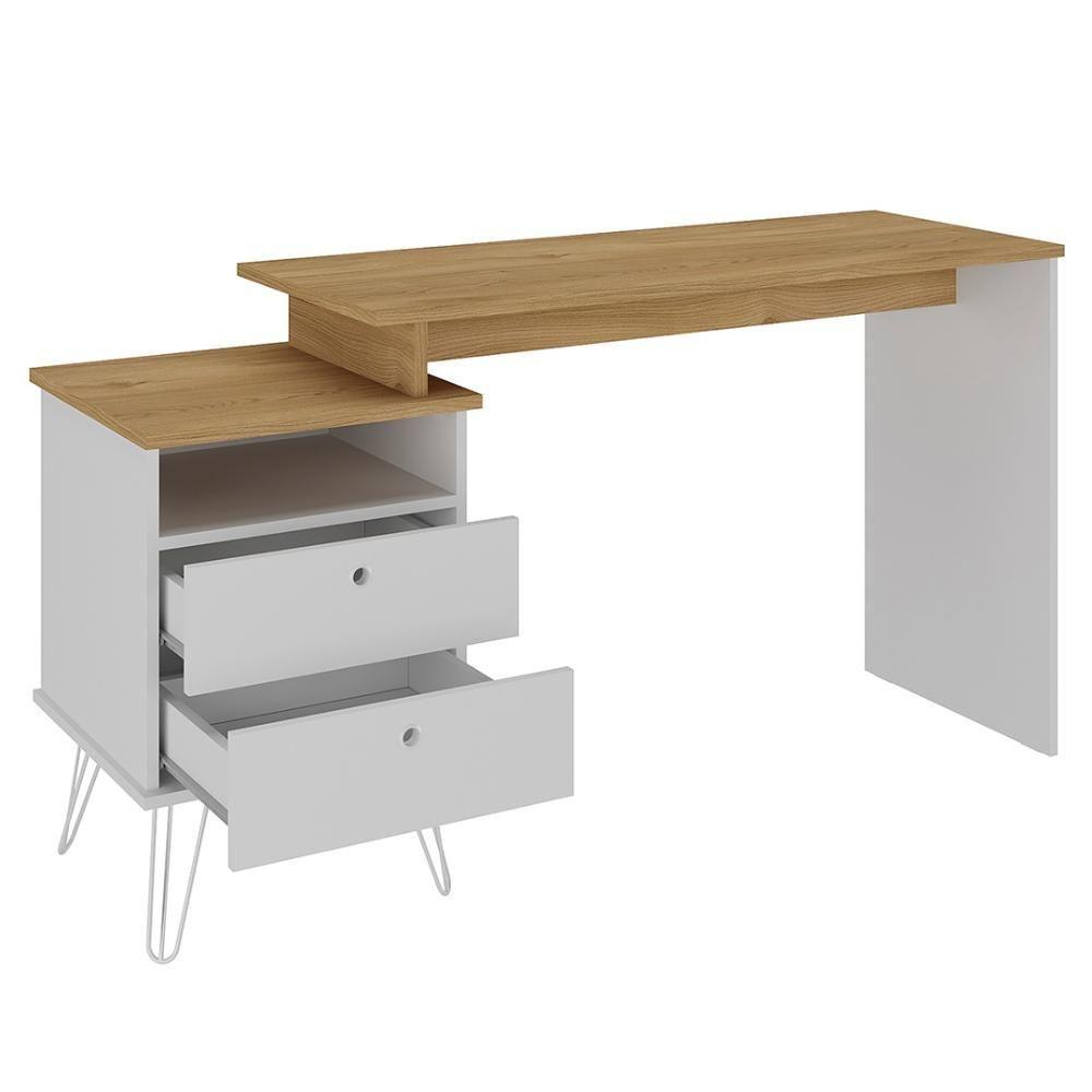 Mesa Escrivaninha Industrial 2 Gavetas Lux A06 Olmo/branco - Mpozenato - 5