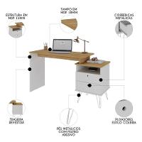 Mesa Escrivaninha Industrial 2 Gavetas Lux A06 Olmo/branco - Mpozenato - 3
