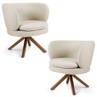 Kit 02 Poltronas Decorativas Melissa Base Giromad Giratória C-107 Linho Bege - Domi - 1