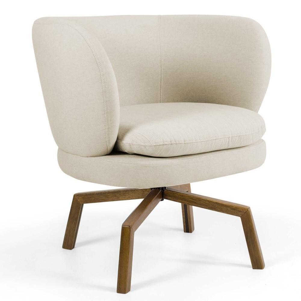 Kit 02 Poltronas Decorativas Melissa Base Ka Giratória Castanho C-107 Linho Bege - Domi - 2