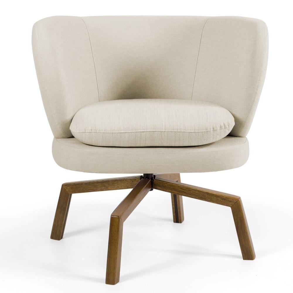 Kit 02 Poltronas Decorativas Melissa Base Ka Giratória Castanho C-107 Linho Bege - Domi - 3