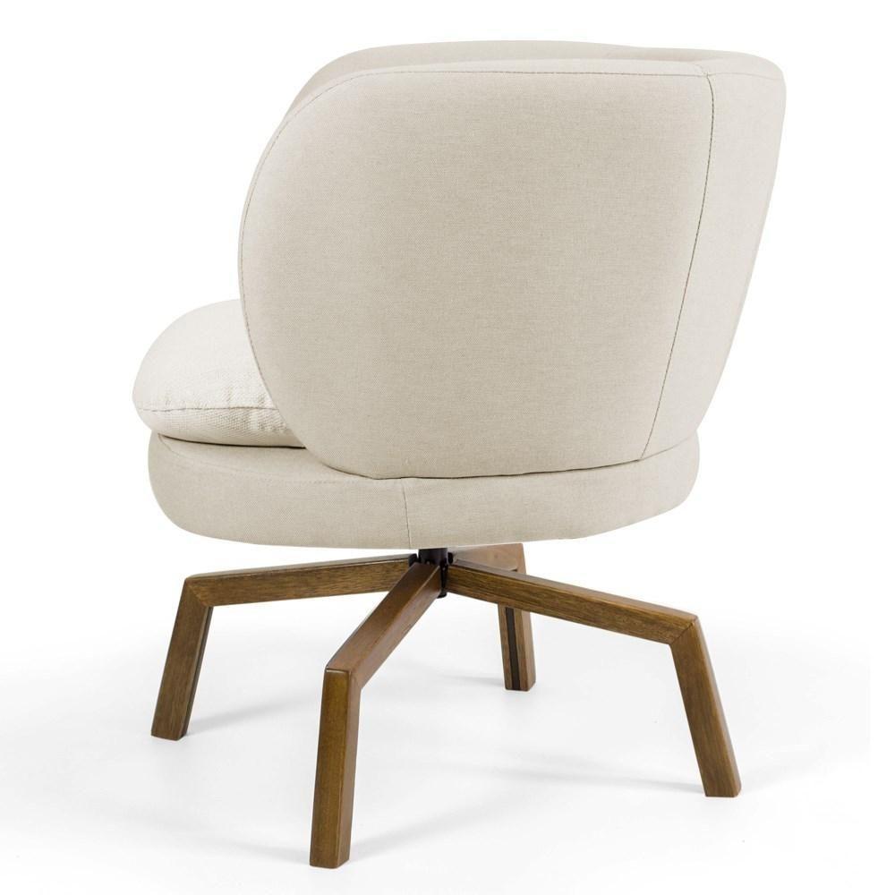 Kit 02 Poltronas Decorativas Melissa Base Ka Giratória Castanho C-107 Linho Bege - Domi - 5