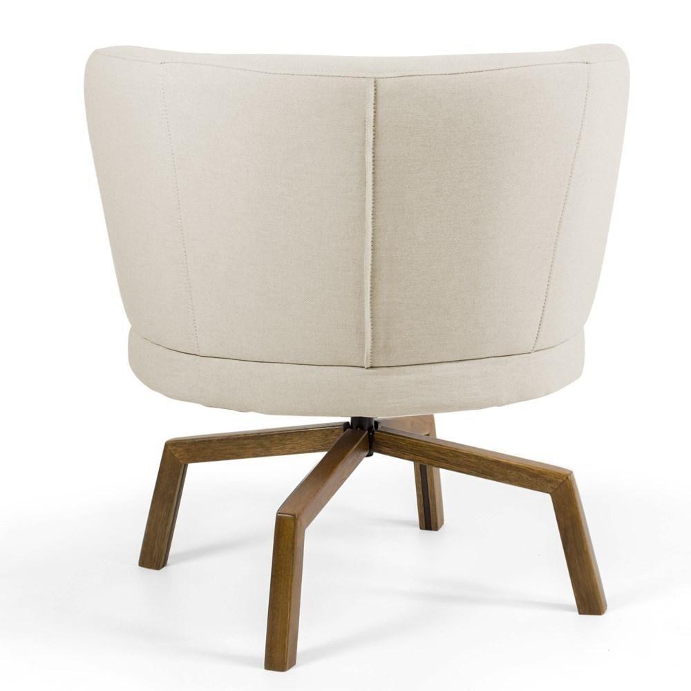 Kit 02 Poltronas Decorativas Melissa Base Ka Giratória Castanho C-107 Linho Bege - Domi - 6