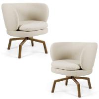 Kit 02 Poltronas Decorativas Melissa Base Ka Giratória Castanho C-107 Linho Bege - Domi - 1