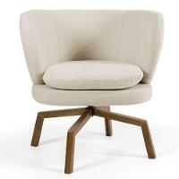 Kit 02 Poltronas Decorativas Melissa Base Ka Giratória Castanho C-107 Linho Bege - Domi - 3