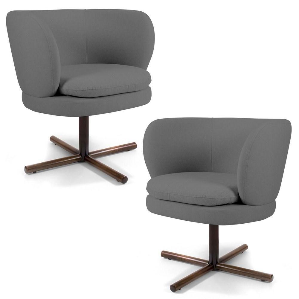 Kit 02 Poltronas Decorativas Melissa Base Xis Giratória C-416 Linho Cinza Escuro - Domi - 1