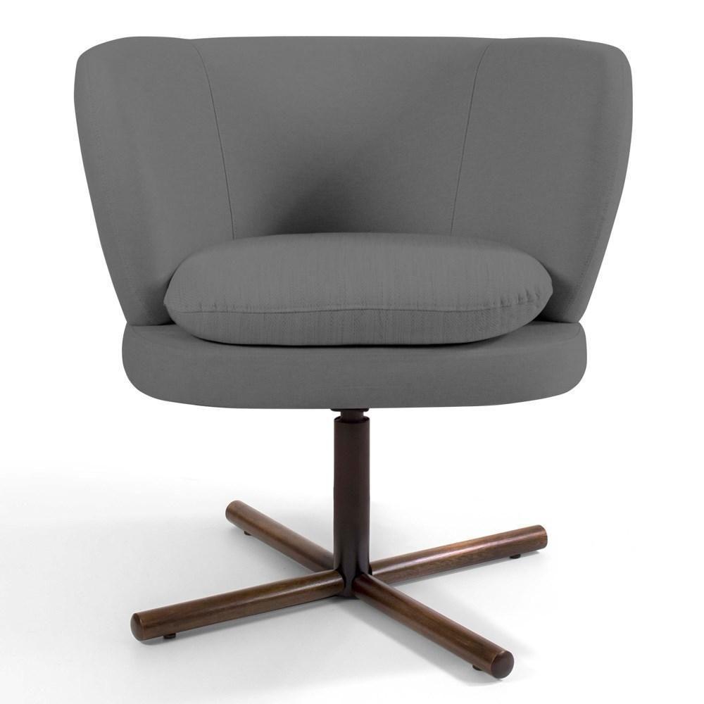 Kit 02 Poltronas Decorativas Melissa Base Xis Giratória C-416 Linho Cinza Escuro - Domi - 3