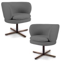 Kit 02 Poltronas Decorativas Melissa Base Xis Giratória C-416 Linho Cinza Escuro - Domi - 1