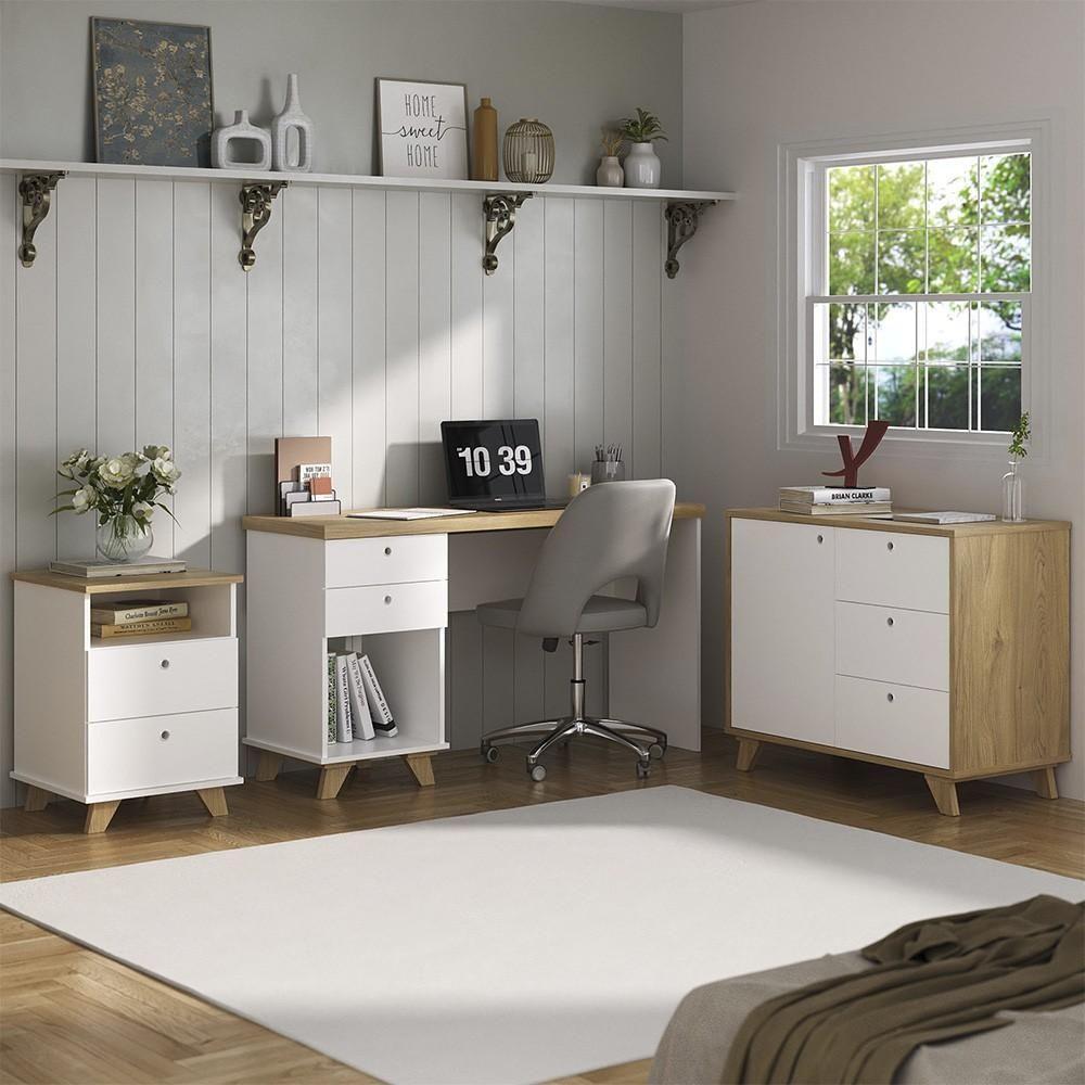 Mesa Escrivaninha 135cm Elai E Gaveteiro 2 Gavetas May A06 Olmo/branco - Mpozenato - 2