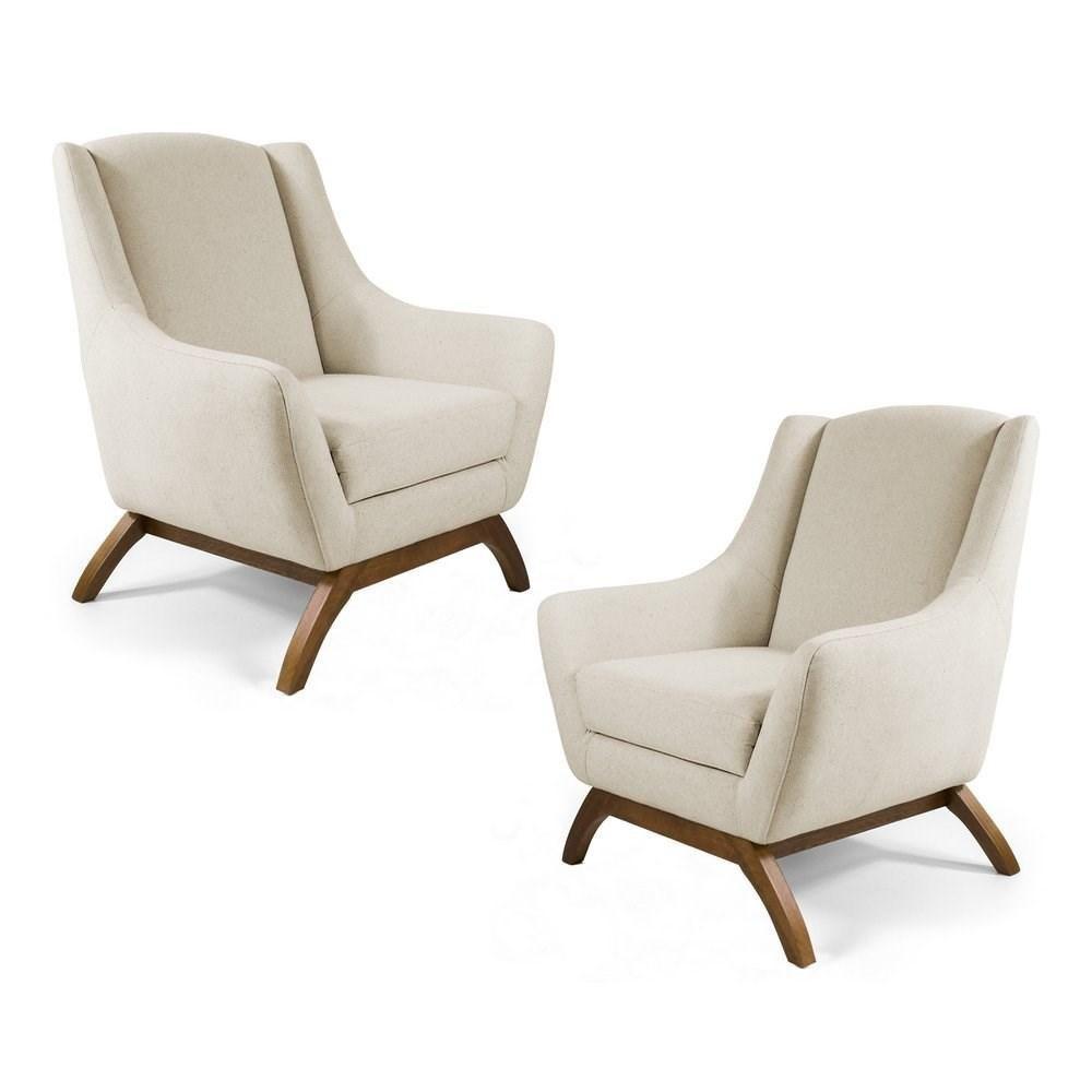 Kit 02 Poltronas Decorativas Juliet Base De Madeira C-107 Linho Bege - Domi - 1