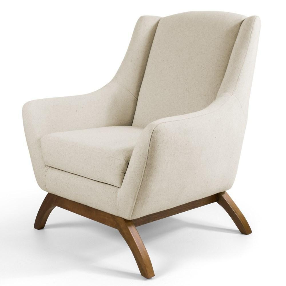 Kit 02 Poltronas Decorativas Juliet Base De Madeira C-107 Linho Bege - Domi - 2