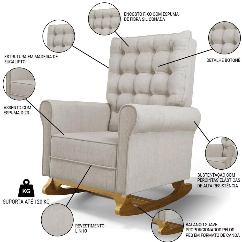 Kit 02 Poltronas De Amamentação E Descanso Base Madeira Balanço Brenda G05 Linho Bege - Mpozenato - 3