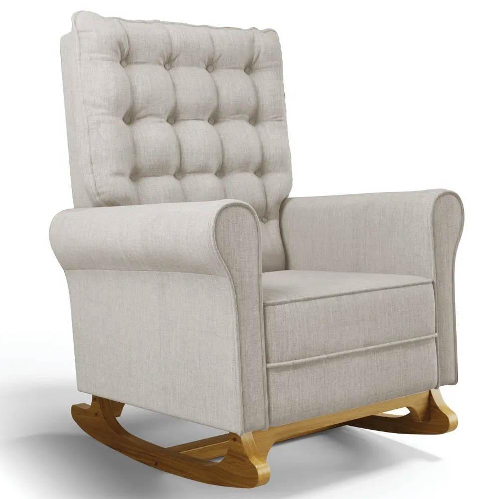 Kit 02 Poltronas De Amamentação E Descanso Base Madeira Balanço Brenda G05 Linho Bege - Mpozenato - 8