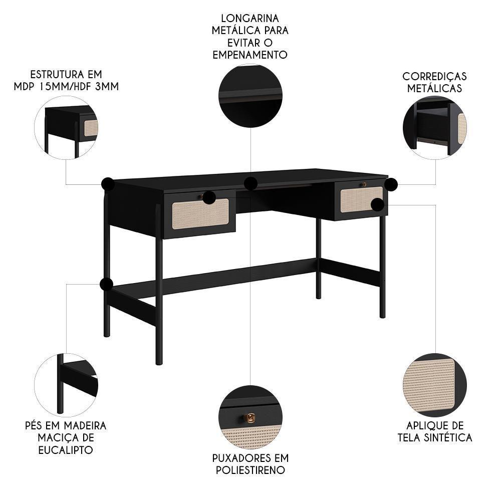 Mesa Escrivaninha Home Office Pés Madeira Arlo A10 Nero/preto - Mpozenato - 3