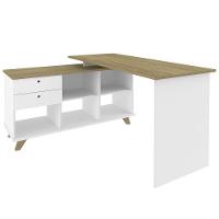 Mesa Para Computador Escrivaninha Em L Gold 2 Gavetas E Nichos Branco/olmo - Artany - 1