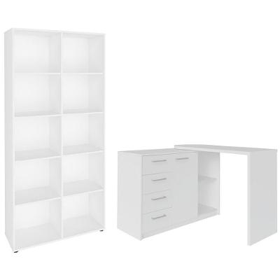 Mesa Escrivaninha e Estante em l Laganlean Moderno 4 Gavetas MDF 100cm Branco