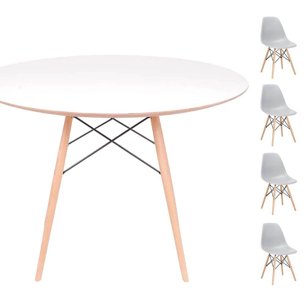 Conjunto Mesa Eames Branca 120cm + 4 Cadeiras Cinza - 1