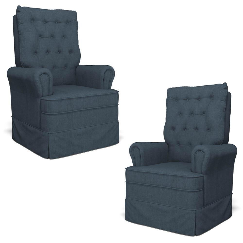 Kit 02 Poltronas De Amamentação E Descanso Com Balanço Laís G05 Linho Azul - Mpozenato - 1