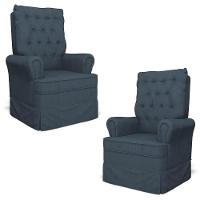 Kit 02 Poltronas De Amamentação E Descanso Com Balanço Laís G05 Linho Azul - Mpozenato - 1