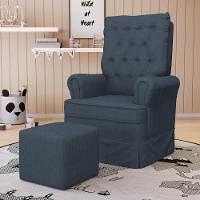 Kit 02 Poltronas De Amamentação E Descanso Com Balanço Laís G05 Linho Azul - Mpozenato