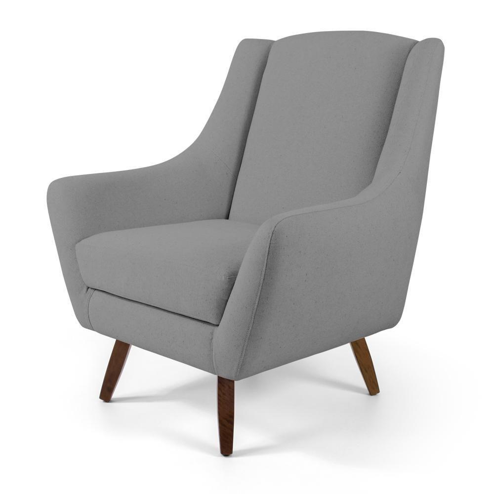 Kit 02 Poltronas Decorativas Juliet Pés De Madeira C-416 Linho Cinza Escuro - Domi - 6