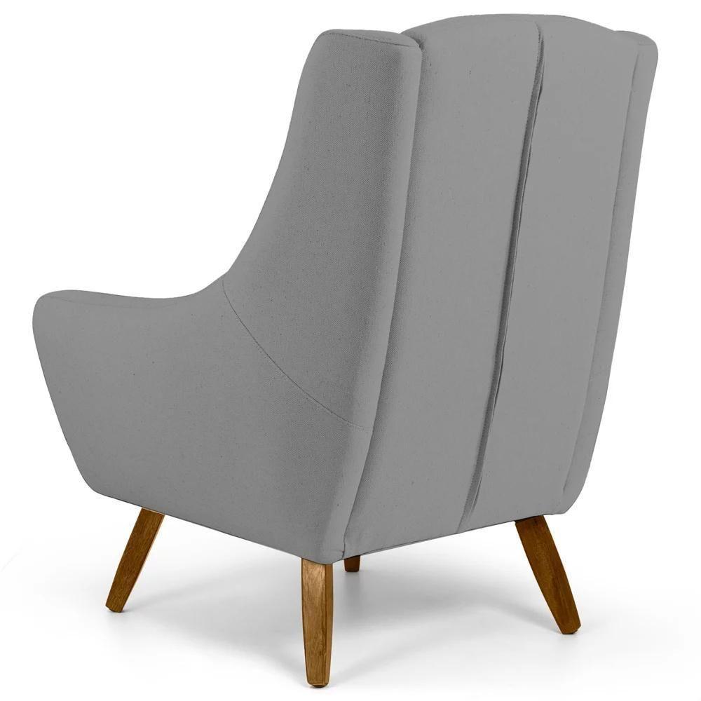 Kit 02 Poltronas Decorativas Juliet Pés De Madeira C-416 Linho Cinza Escuro - Domi - 7