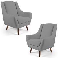Kit 02 Poltronas Decorativas Juliet Pés De Madeira C-416 Linho Cinza Escuro - Domi - 1
